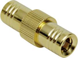 A gold-coloured coaxial plug adapter used for connecting cables in audiovisual systems.