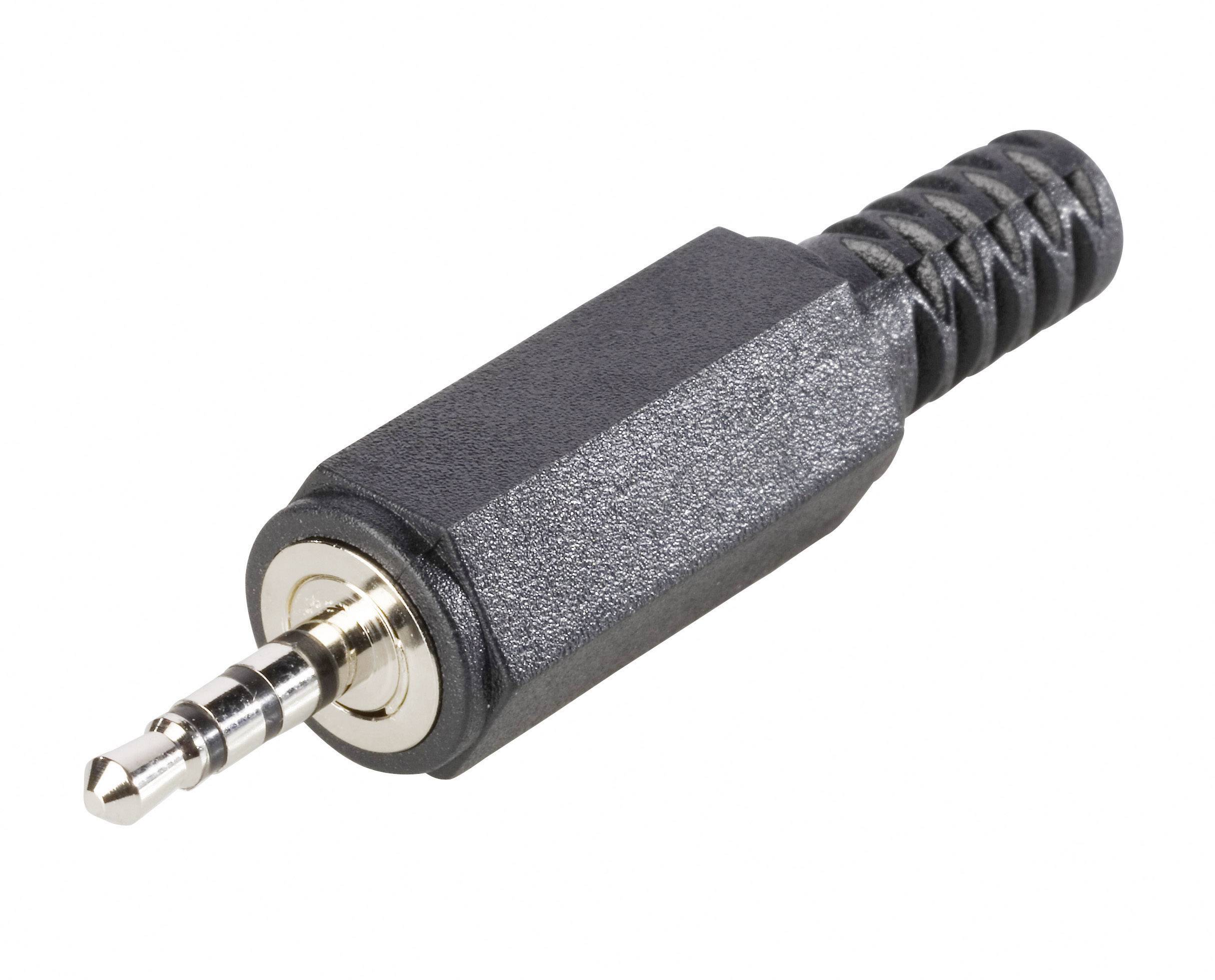 A 3.5 mm jack plug with a metal tip and black casing, typically used for headphones or audio devices.