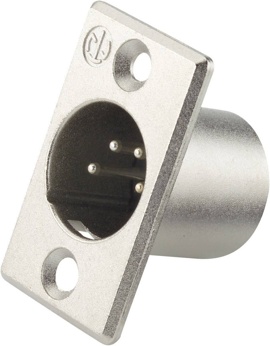 A silver 3-pin XLR socket, mountable, for connecting audio devices.