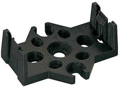 A black, rectangular plastic holder with multiple round holes and raised edges at the corners.