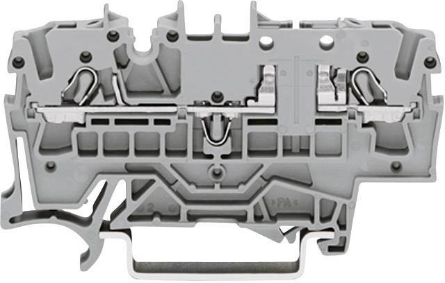 Grey terminal housing with multiple plug connections and metal contacts.