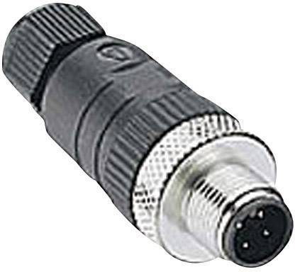 A black, cylindrical plug with a ribbed surface and a silver metal connector at the end, for electronic connections.