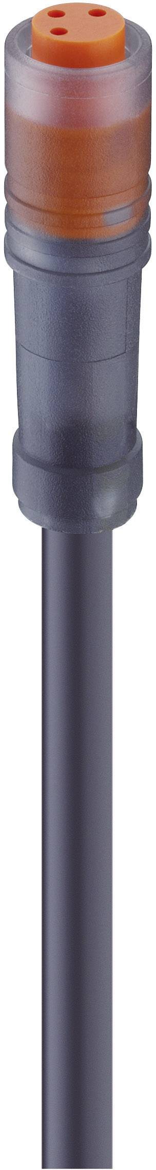 A black, cylindrical cable with an orange connector at one end. The connector has three holes.
