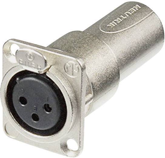 Three-pin socket, typically used for audio connections. Robust metal casing for secure mounting and durability.