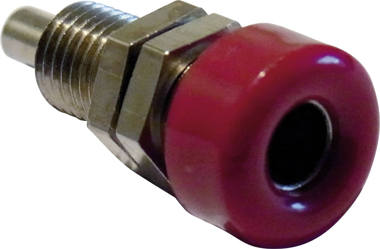 Metal plug with a red plastic cap.