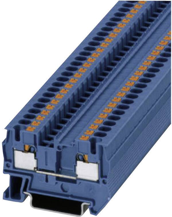Blue terminal block with multiple connection points, suitable for electrical wiring in industrial control cabinets.