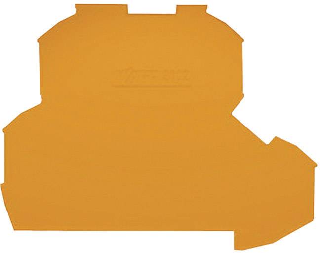 An orange plastic component with an irregular shape and small indentations at the top, used as a marker or separator in a system.