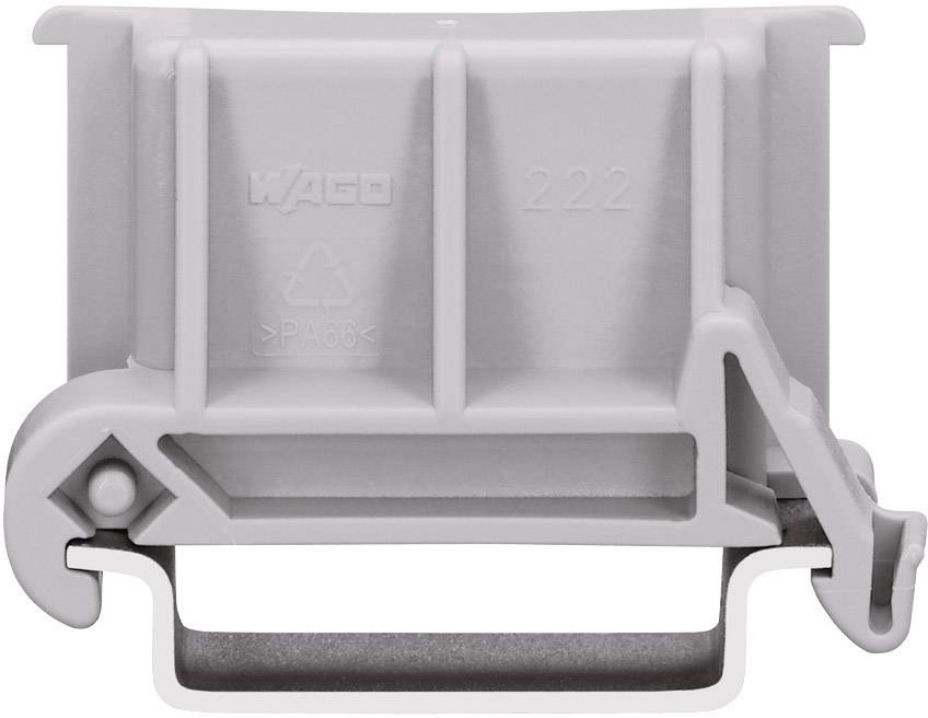 Grey plastic spare part with 'WAGO 222' printed on it. Contains recycling symbol and material specification 'PA66'.