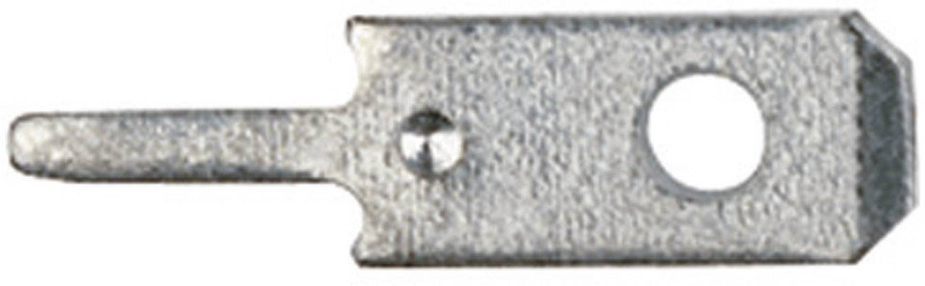 Metal key attachment with an oval hole and small pin on the left side.