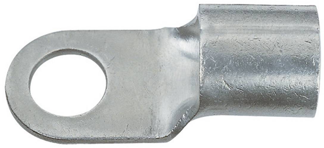A metal cable lug with a circular hole, suitable for electrical connections, manufactured from silver-coloured metal.