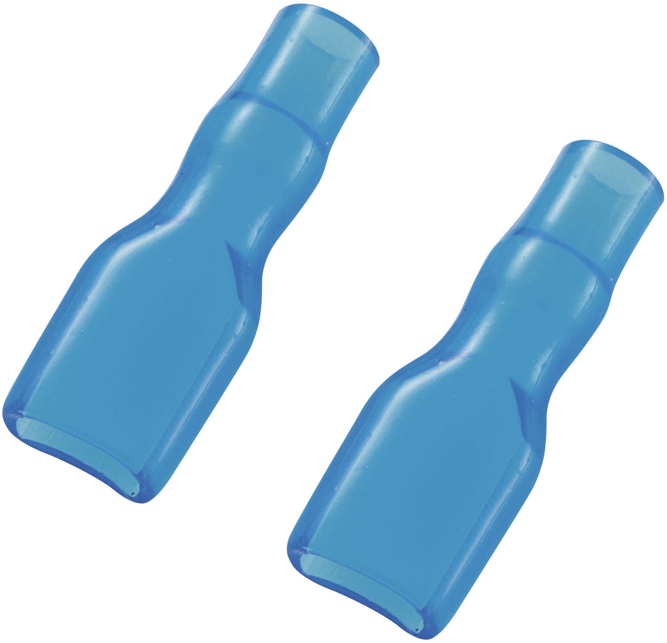 Two blue, insulated cable connectors.