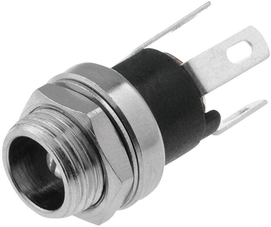 Silver metal plug with black insulation and two connections, suitable for electrical or electronic equipment.