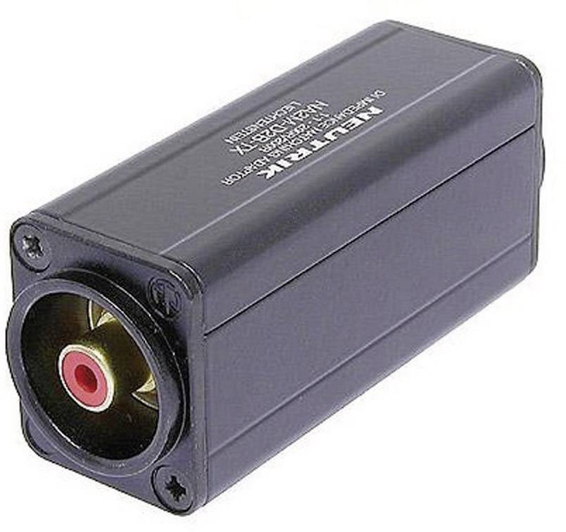 'Neutrik NAC3 MP' power connector adapter, black housing, red connector visible, industrial application.