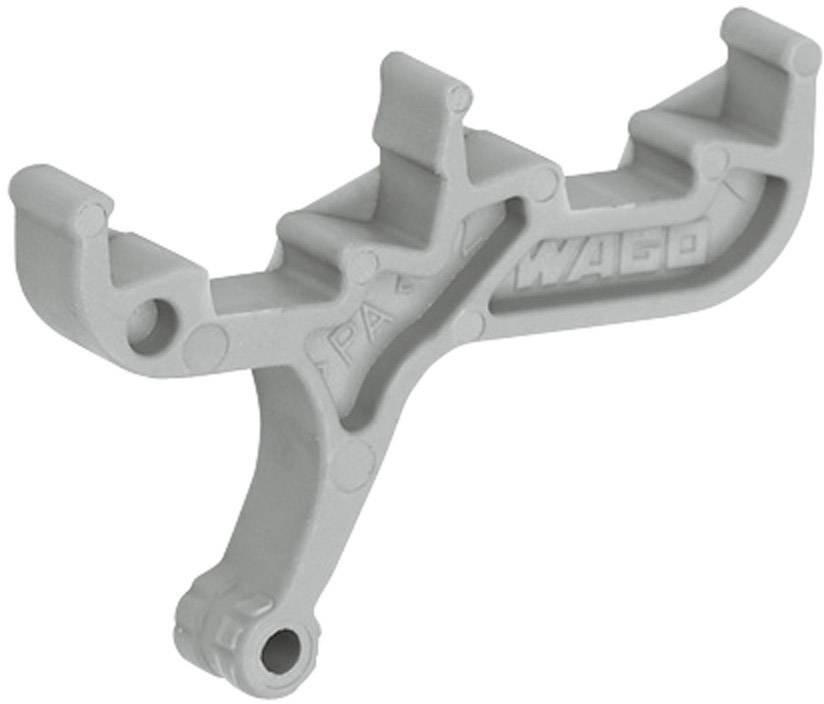 Grey plastic holder with curved shape and three mounting points.