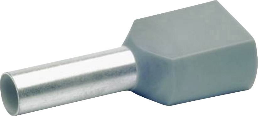 Grey cable end sleeve connector with metallic tube end, used for reliable connection of electrical conductors.