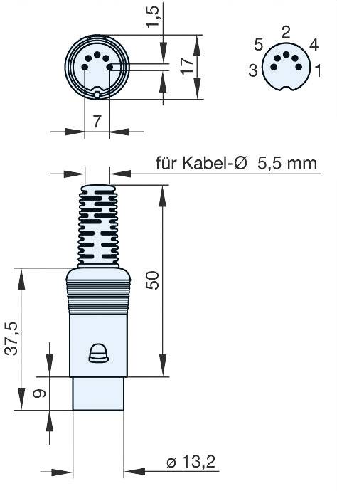Hirschmann 930 131-517-1 DIN connector Plug, straight Number of pins: 5 Grey 1 pc(s)