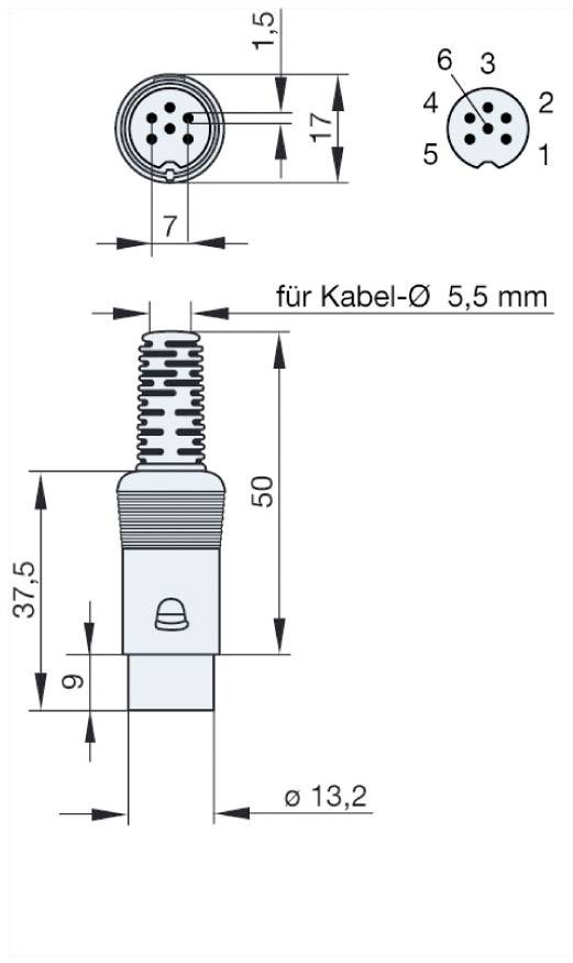 Hirschmann 930 017-517-1 DIN connector Plug, straight Number of pins: 6 Grey 1 pc(s)