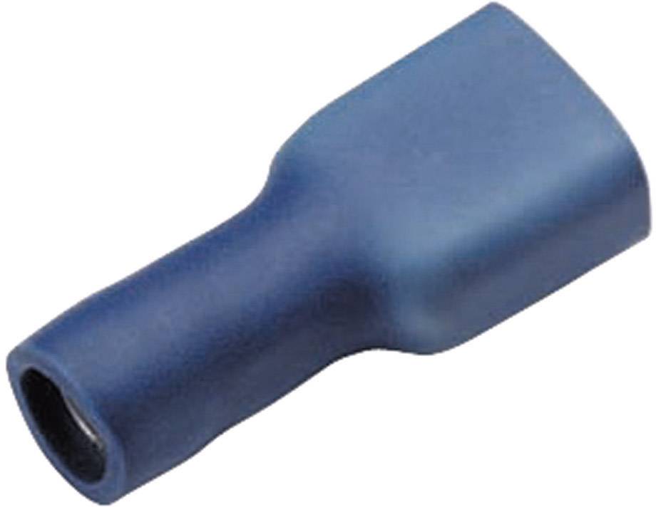 Blue electrical cable lug with insulated flat connector terminal.
