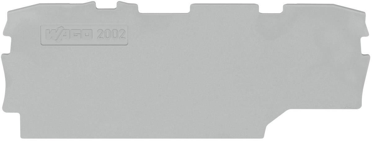 Grey end plate of a WAGO terminal block with the inscription 'WAGO 2002' visible.