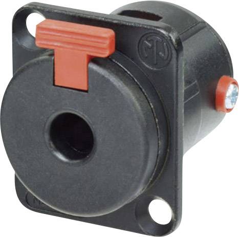A black, cylindrical bush with a red locking lever, mounted on a rectangular base with two screw holes.