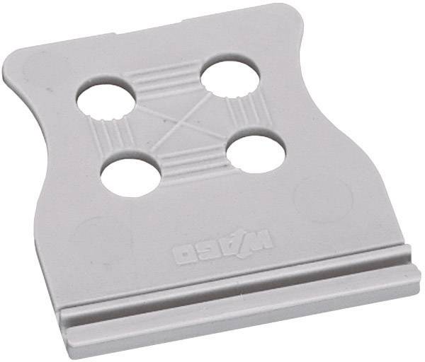 A grey plastic clip, commonly used for sealing bread bags. It has four round holes and a ribbed surface.