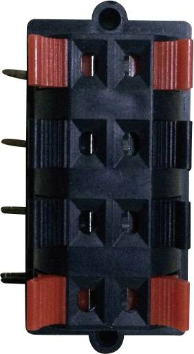 Black and red electrical component with multiple side-mounted plug connections.