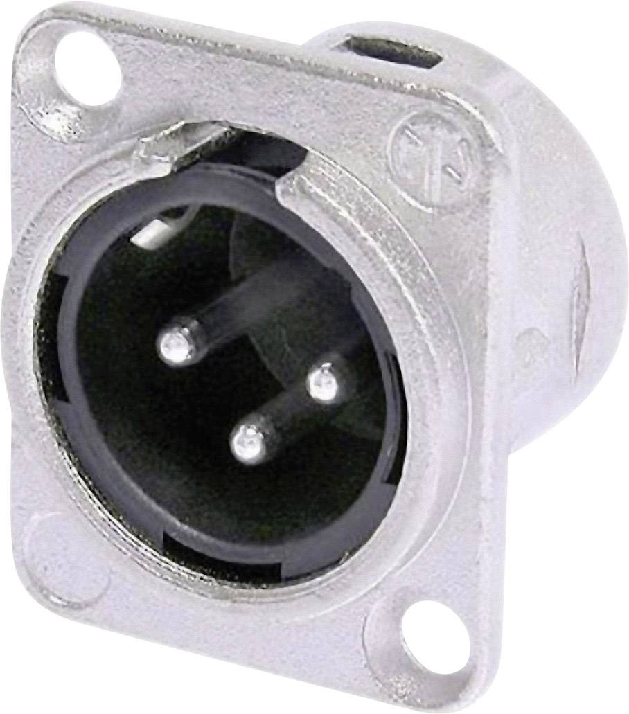 A three-pole XLR socket, commonly used for microphones and audio equipment, made of silver metal with a circular shape.