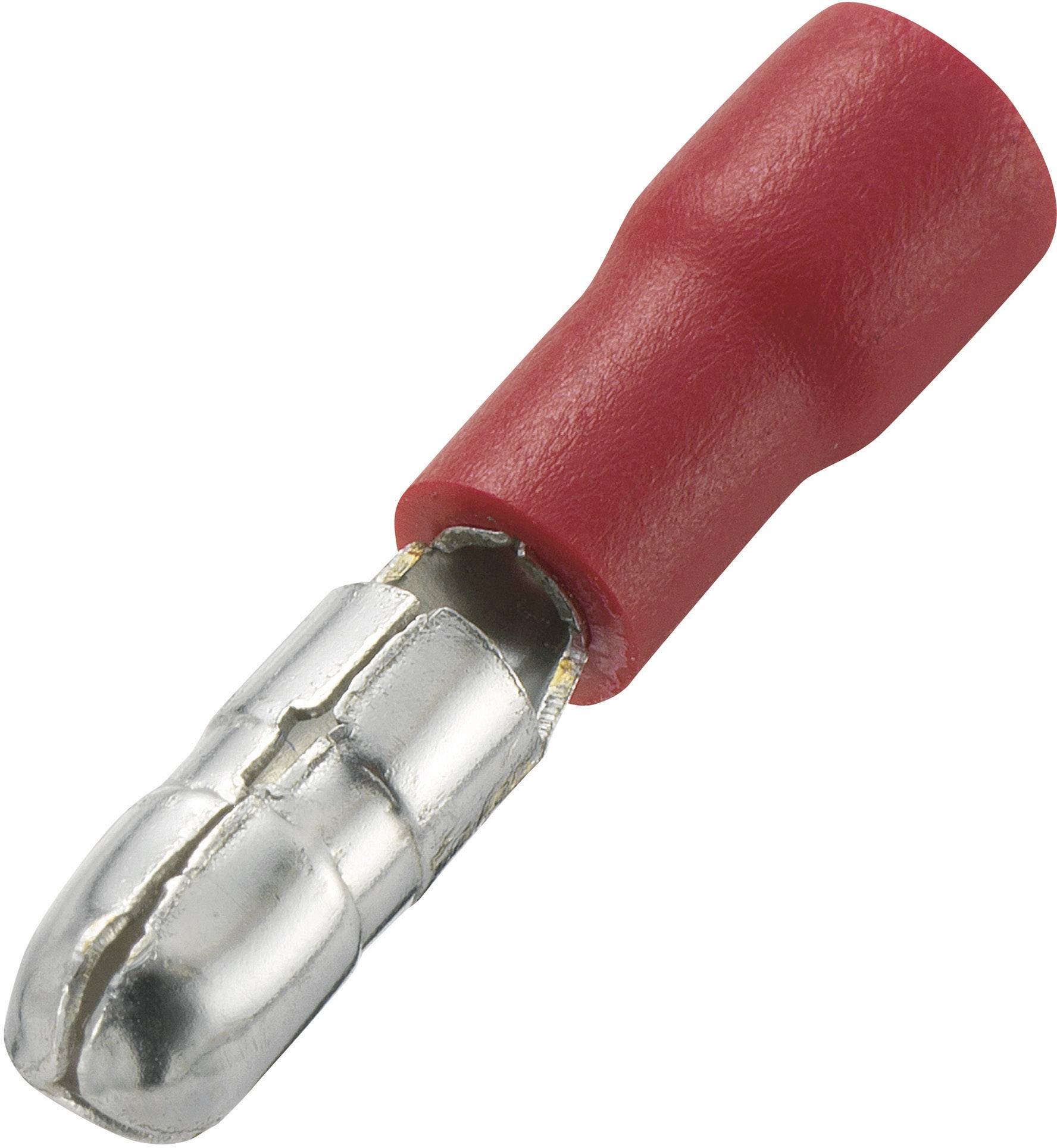 A red cable lug with a metal plug, used for electrical connections.