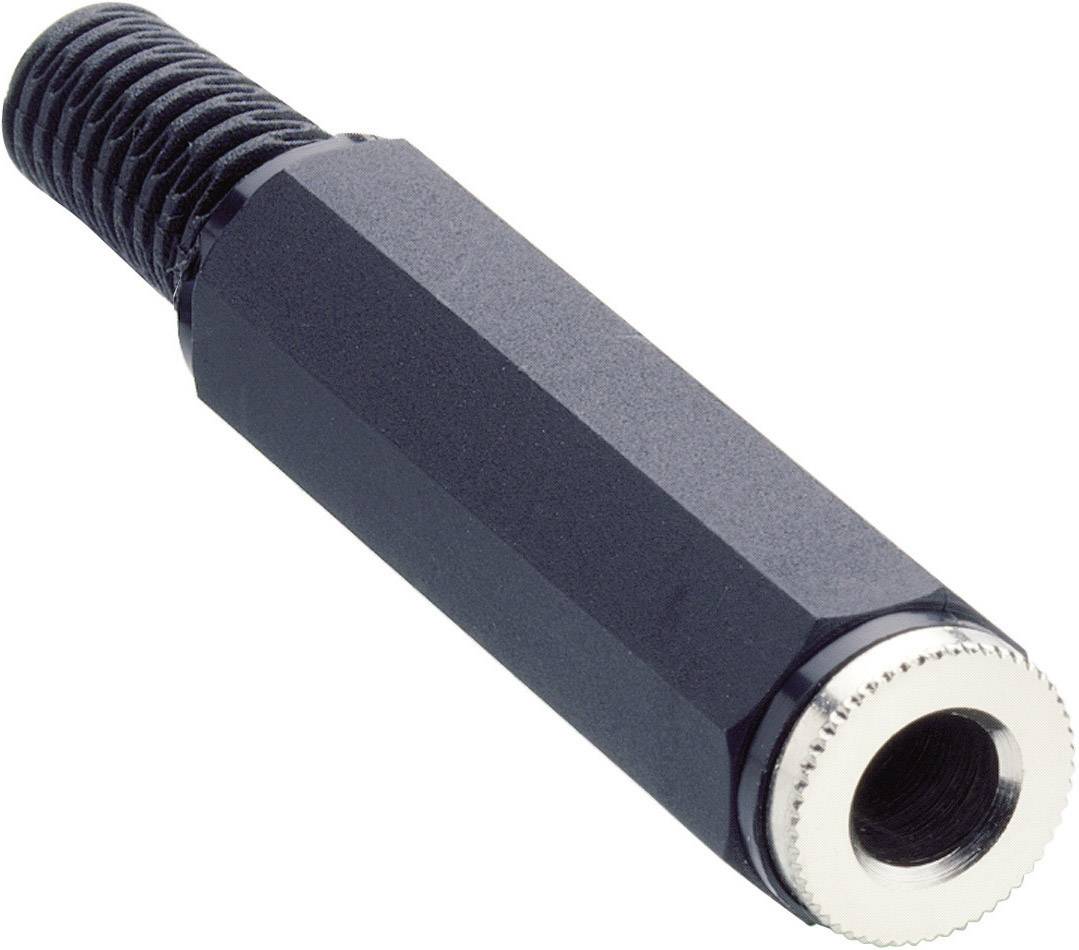 A black, cylindrical adapter with a threaded end and a metal opening at the other, used for connecting components.