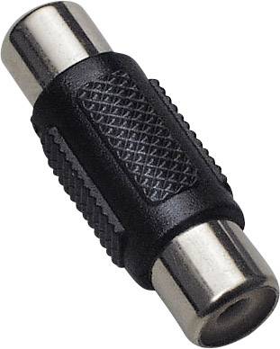 A black RCA coupling plug with metallic tips, suitable for connecting audiovisual cables.
