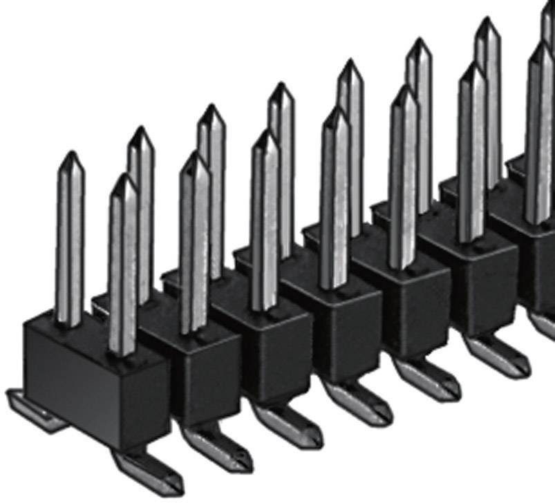Four double-row pin headers side by side. Each header has four metallic pins and a black plastic base.