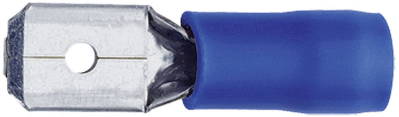 Metal cable lug with blue insulating sleeve, suitable for secure connection of cables in electrical installations.