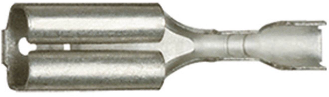 Metal fixing bolt with two parallel hollow arms and a conical neck section.