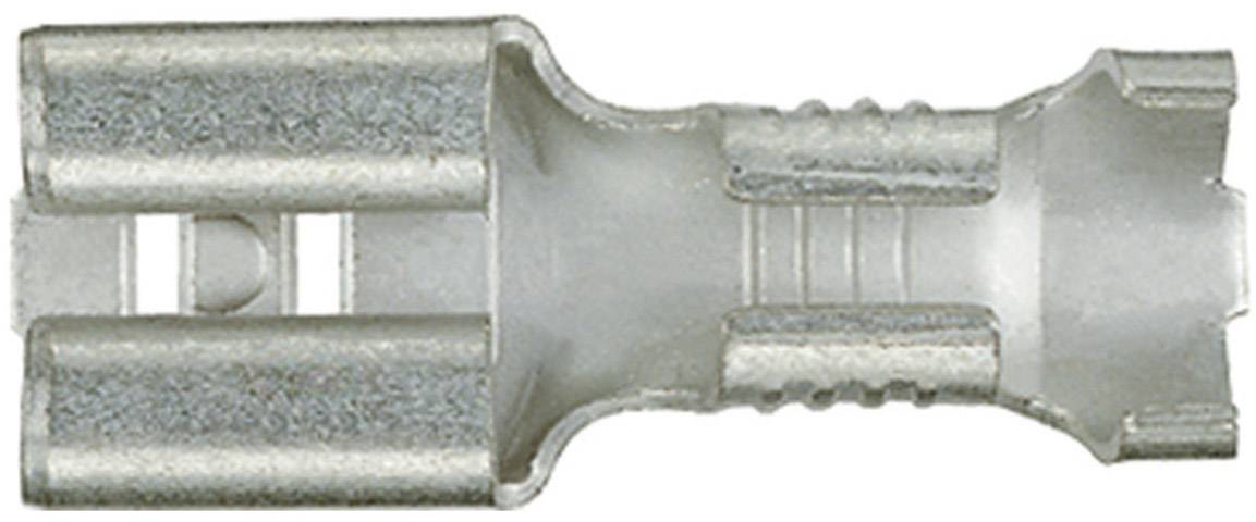 Metal electrical connector, male, side view, showing the detailed structure and form, used in electrical connections.