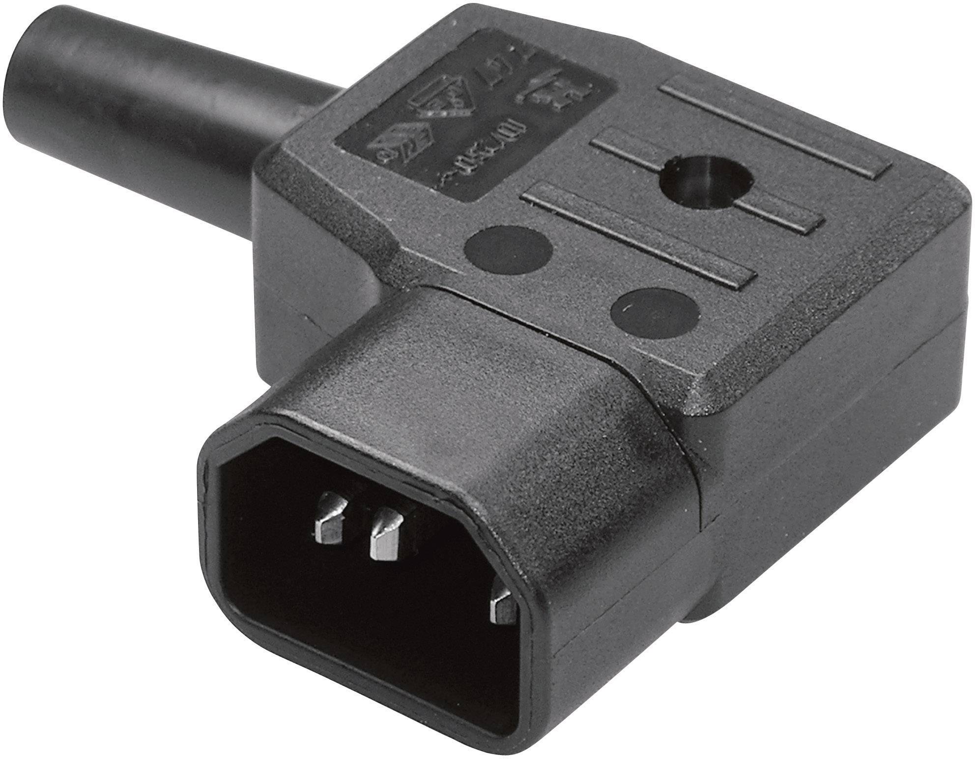 A black, rectangular three-pin mains adapter, suitable for electrical devices and socket connections.