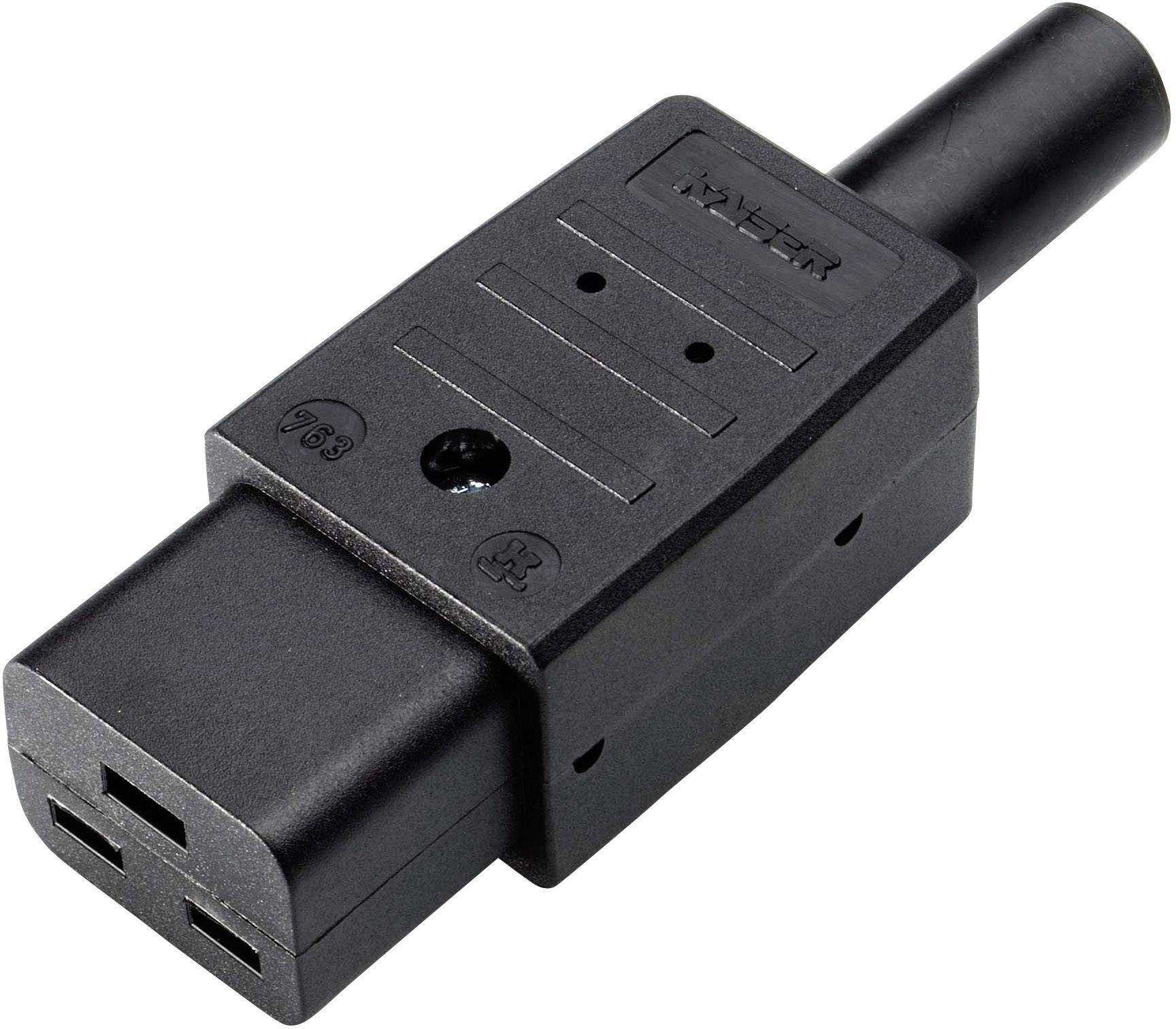 A black adaptor plug with a rectangular shape and two socket outlets. The plug has an additional socket on the top.