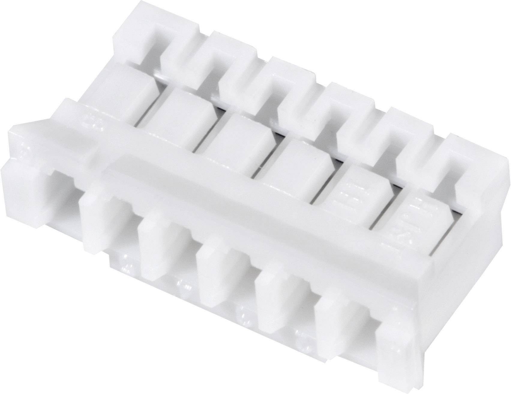 A white plastic plug with six contacts, used for electrical connections in electronic devices.