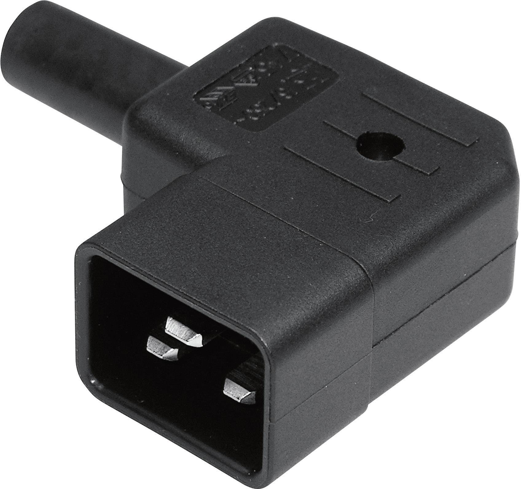 A black, rectangular electrical plug with two metal pins. It is used to connect cables.