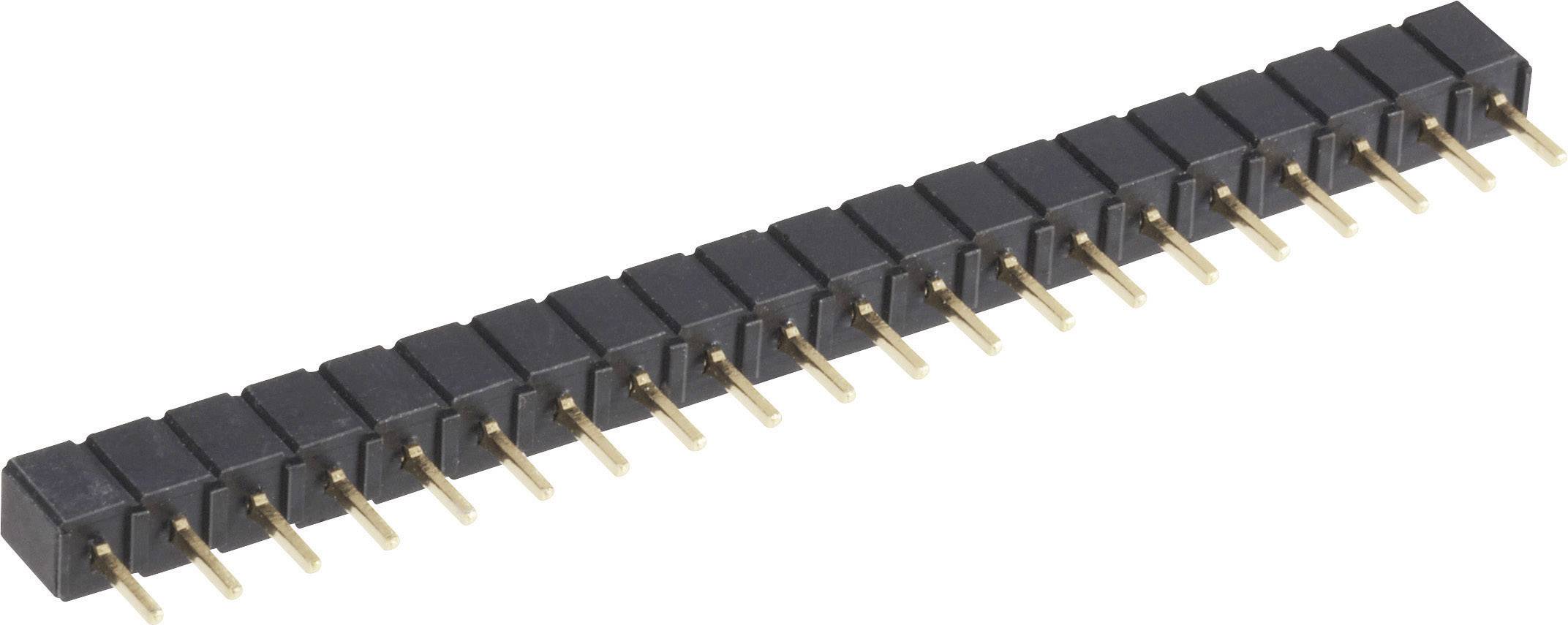 A 20-pin straight pin header connector with a black plastic housing and gold-plated pins.