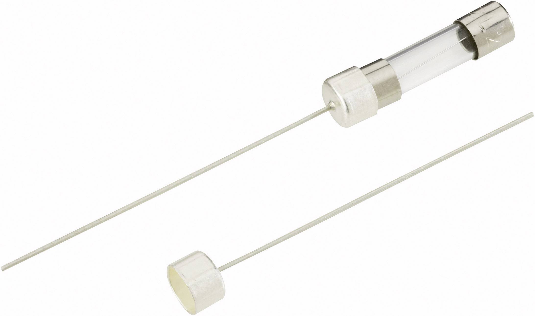 A glass fuse tube with metallic end caps and visible wire, suitable for use in electrical devices for safety.