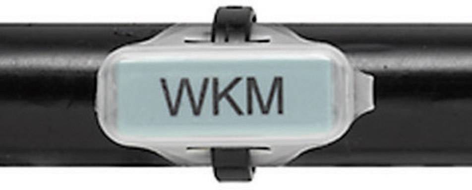 A black pipe with a light blue marking bearing the inscription 'WKM'.