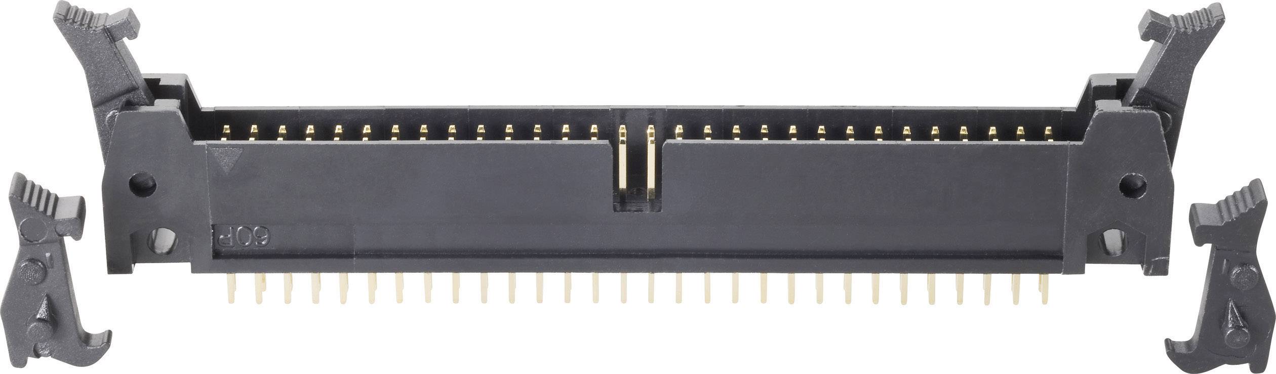 A vertical connection plug for computer components with open locks on the sides, visible from the side view.