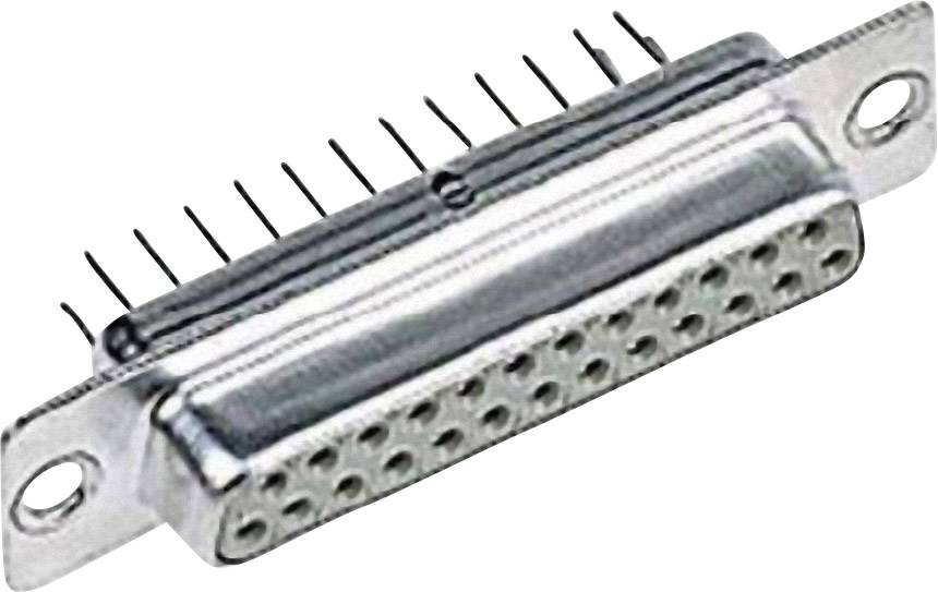 A metal connector, typically used for serial interfaces, with holes for 25 pins and two screw mounting points.