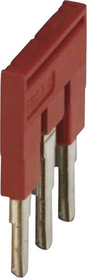 A red jumper that connects two pins on a computer motherboard for configuring hardware components.