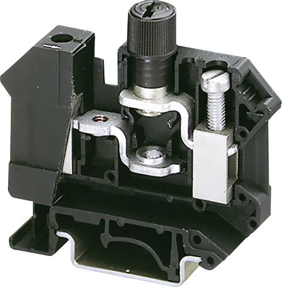 Black mechanical switch with screw terminals and a rotary knob, likely for electrical applications.