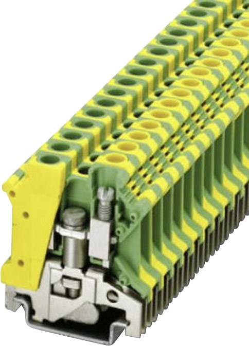 Multi-storey terminal block in yellow and green, demonstrating complex wiring possibilities for electrical installations.