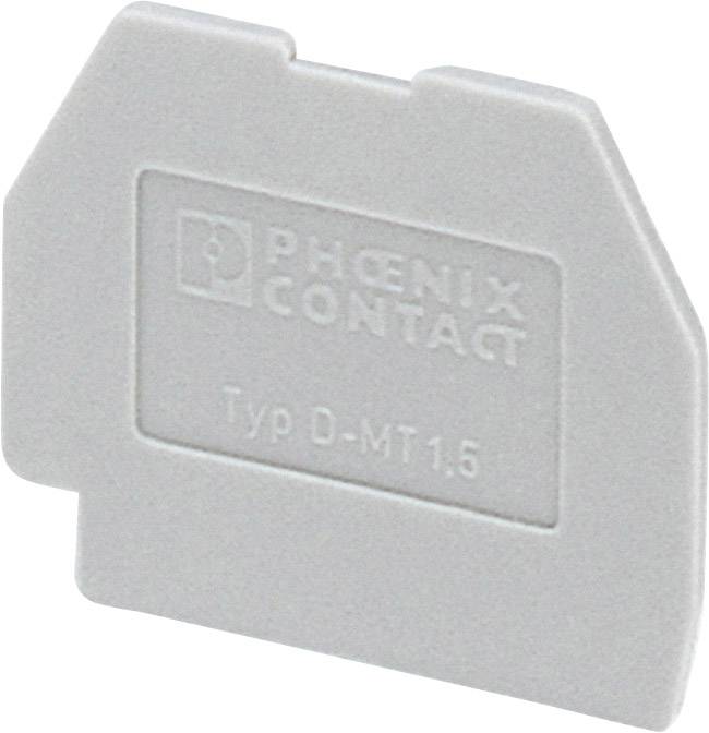 Grey end cover from Phoenix Contact with the inscription 'Type D-MT 1.5', for closing terminal blocks.