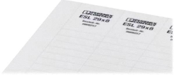 Labelling stickers on paper with the inscription 'ESL 29x8'.