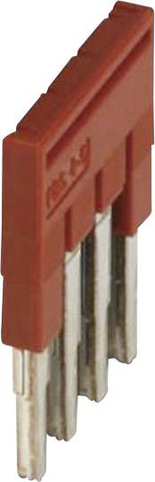 A red, multi-pin bridge connector with several metal pins, used for electrical connection of circuits.