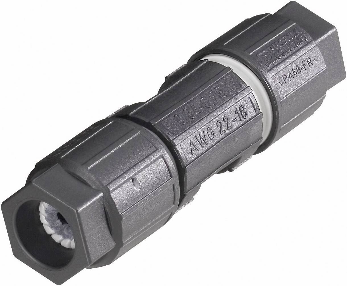 Black, cylindrical cable connector with threaded screw, suitable for waterproof electrical connections in outdoor environments.